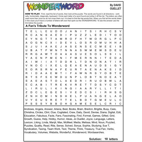 wonderword puzzles usa today